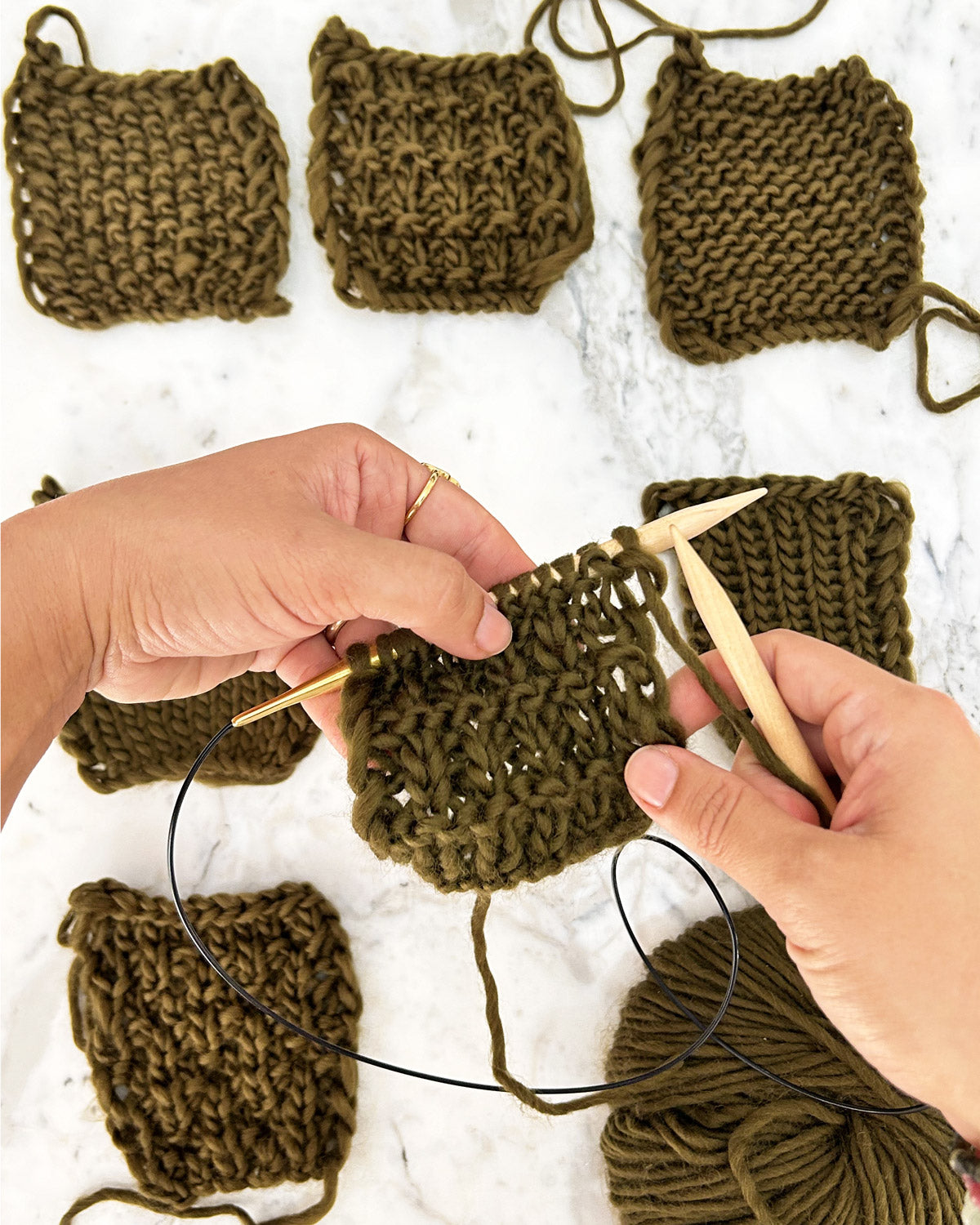 Stitch Sampler Kit: Learn The Basics Knitting Kit - Make your first Placemat & Coasters - Yummy Version