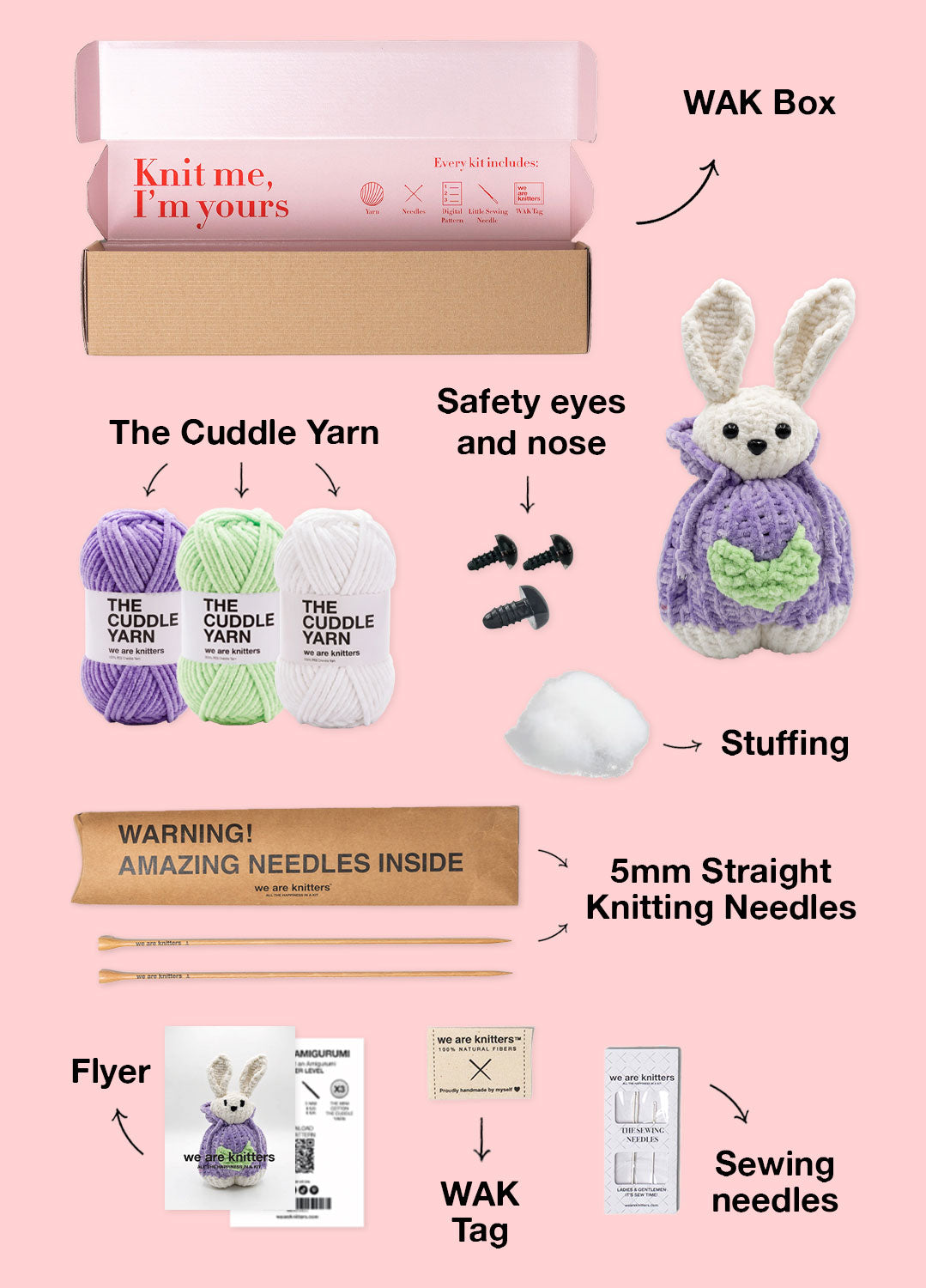 The Knitty Bunny - Kit Mini Lapin Tricoté Facile - Cuddle Yarn